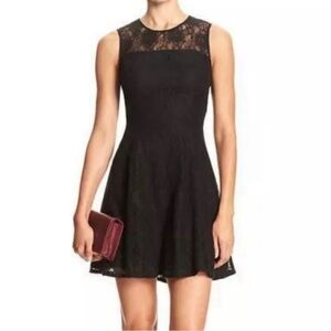 NAME YOUR PRICE • Banana Republic Black Fit Flare Lace Mini Dress Size 10 Medium